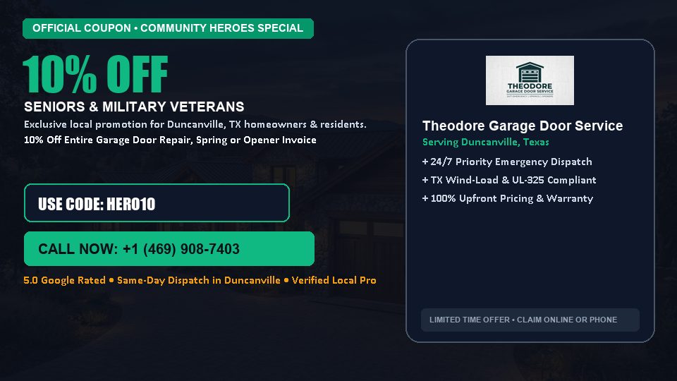 Theodore Garage Door Service 10% OFF Seniors & Military Veterans in Duncanville, TX